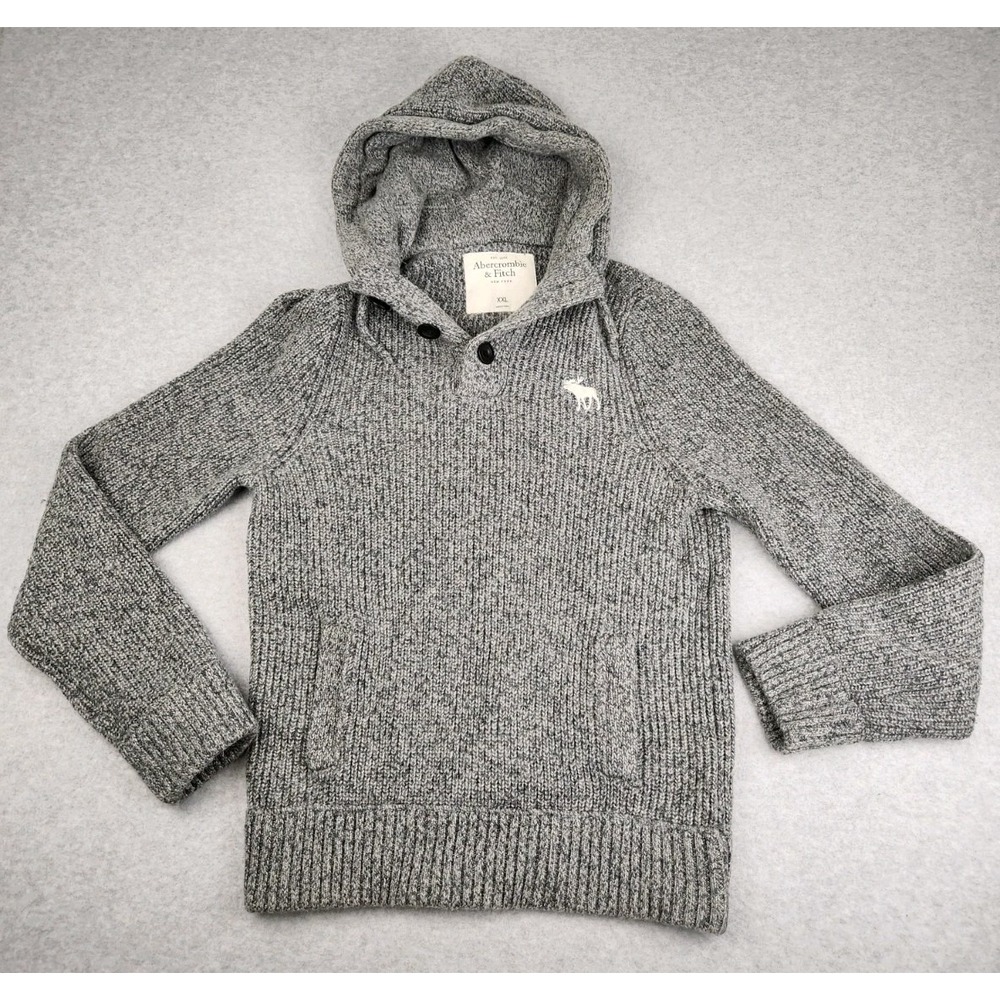 Soft! Abercrombie & Fitch Knitted Wool Blend SWEATER Cable Hoodie Moose XXL